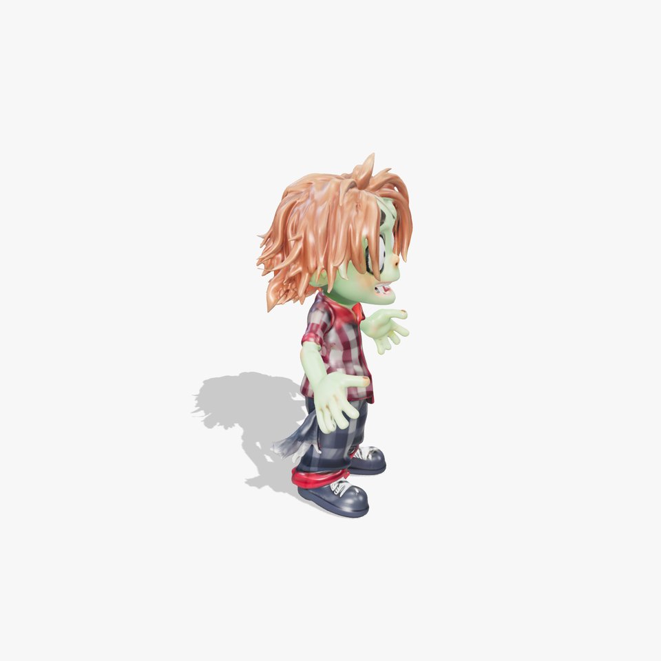 Cartoonish Zombie Kid D Model with Checkered Shirt and Hair